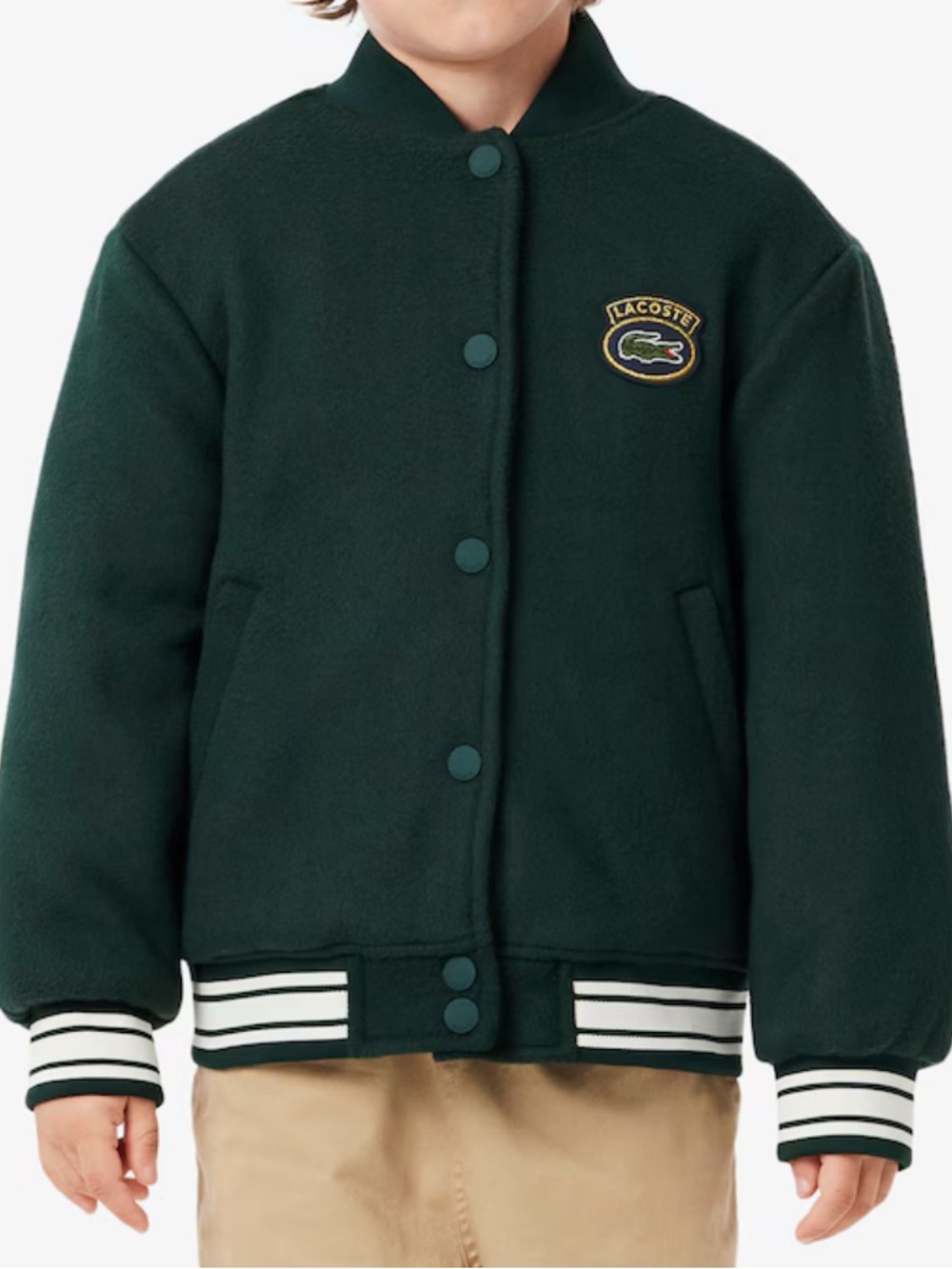 Lacoste Kids Forest Green Varsity Jacket with Stripe Trim